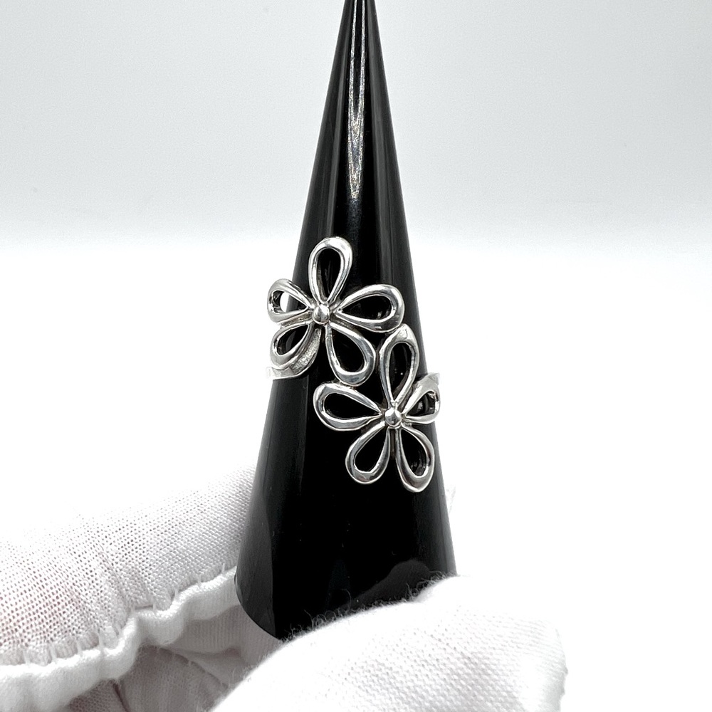 .925 Sterling Silver Double Flower Ring - Picture 3 of 17